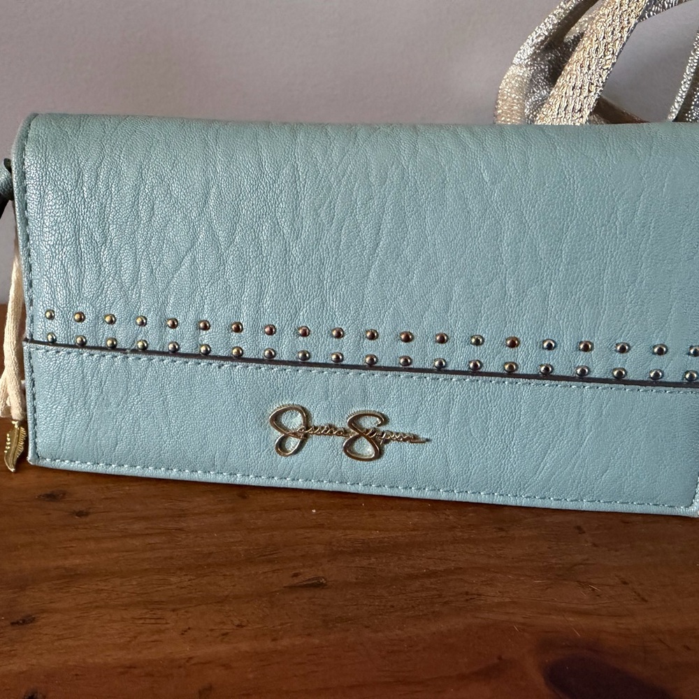 Jessica Simpson Light Blue Clutch with Gold Accents